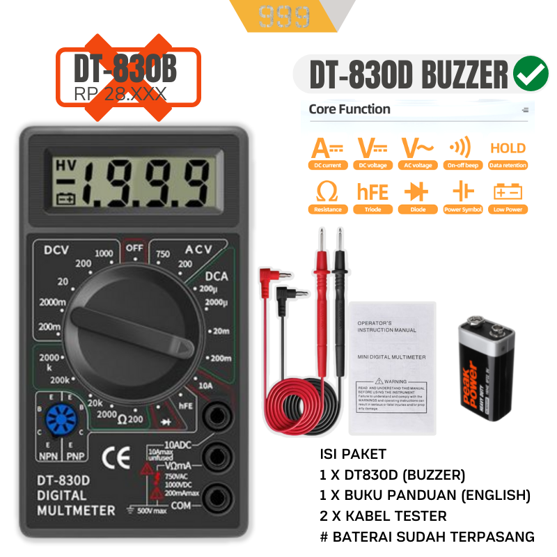 Harga Avometer Digital Terbaik: Pilih Multitester Digital DT830 dengan Buzzer dan Baterai Bonus