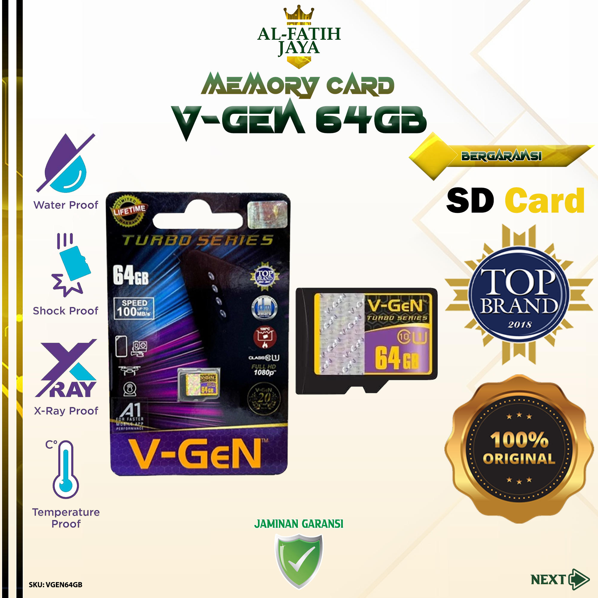 Memory Card Terbaik: Memori Card Vgen Turbo Series Class 10 Speed 100Mbs 64gb Original SD Card Original Asli terbaik